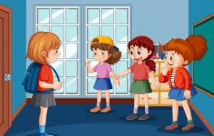 School bullying with student cartoon characters